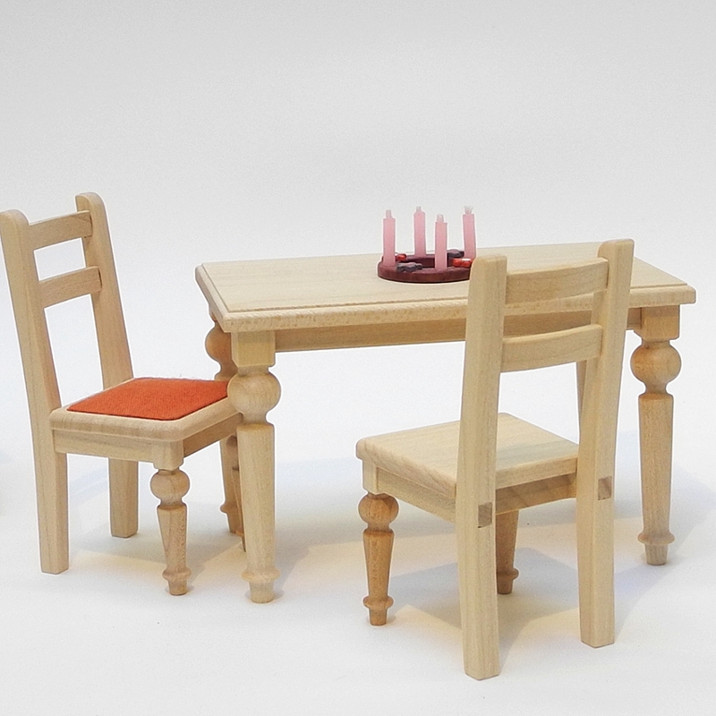 Esstisch / Küchentisch, eckig, Ahorn, natur, Puppenstubenmöbel in 1zu12