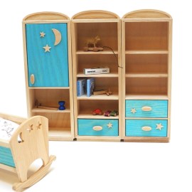 Kinderzimmerregal mit 1 Schubkasten, Puppenstubenmöbel 1zu12