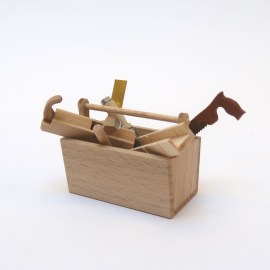 Werkzeugkasten, mit 7 Werkzeugen, Puppenstubenminiatur im Maßstab 1zu12